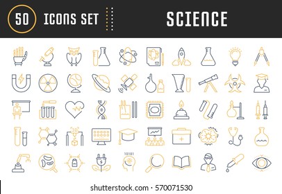 Set vector line icons, sign and symbols in flat design science with elements for mobile concepts and web apps. Collection modern infographic logo and pictogram.