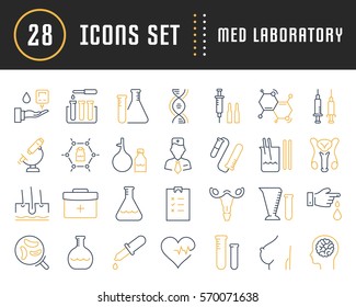 Set vector line icons, sign and symbols in flat design medical laboratory with elements for mobile concepts and web apps. Collection modern infographic logo and pictogram.