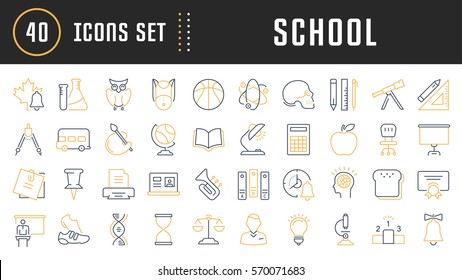 Set vector line icons, sign and symbols in flat design school with elements for mobile concepts and web apps. Collection modern infographic logo and pictogram.