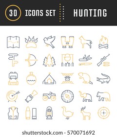 Set vector line icons, sign and symbols in flat design hunting with elements for mobile concepts and web apps. Collection modern infographic logo and pictogram.