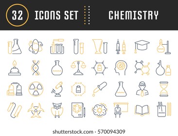 Set vector line icons, sign and symbols in flat design chemistry with elements for mobile concepts and web apps. Collection modern infographic logo and pictogram.