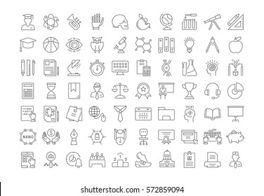 Set vector line icons, sign and symbols in flat design university, e-learning and science with elements for mobile concepts and web apps. Collection modern infographic logo and pictogram.