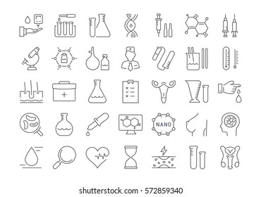 Set vector line icons, sign and symbols in flat design medical laboratory with elements for mobile concepts and web apps. Collection modern infographic logo and pictogram.