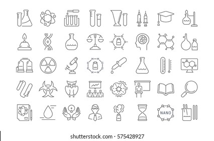 Set vector line icons, sign and symbols in flat design chemistry with elements for mobile concepts and web apps. Collection modern infographic logo and pictogram.