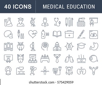 Set Vector Line Icons, Sign And Symbols In Flat Design Medical Education With Elements For Mobile Concepts And Web Apps. Collection Modern Infographic Logo And Pictogram.