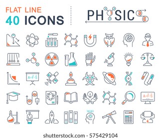 Set vector line icons, sign and symbols in flat design physic with elements for mobile concepts and web apps. Collection modern infographic logo and pictogram.