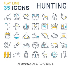 Set vector line icons, sign and symbols in flat design hunting with elements for mobile concepts and web apps. Collection modern infographic logo and pictogram.