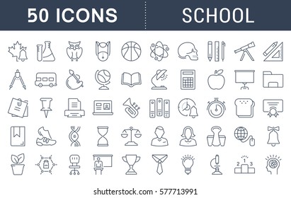 Set vector line icons, sign and symbols in flat design school with elements for mobile concepts and web apps. Collection modern infographic logo and pictogram.