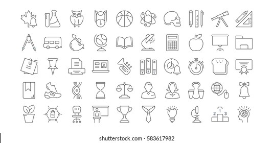 Set vector line icons, sign and symbols in flat design school with elements for mobile concepts and web apps. Collection modern infographic logo and pictogram.