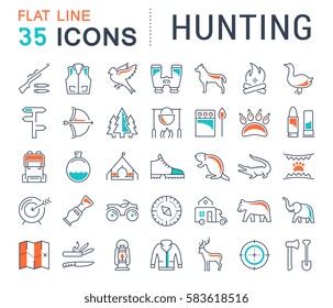 Set vector line icons, sign and symbols in flat design hunting with elements for mobile concepts and web apps. Collection modern infographic logo and pictogram.