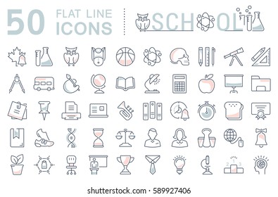 Set vector line icons, sign and symbols in flat design school with elements for mobile concepts and web apps. Collection modern infographic logo and pictogram.