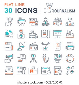 Set vector line icons, sign and symbols in flat design journalism with elements for mobile concepts and web apps. Collection modern infographic logo and pictogram.