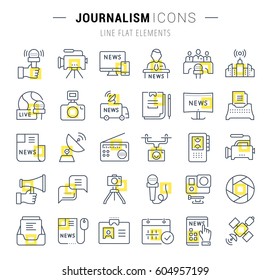 Set vector line icons, sign and symbols in flat design journalism with elements for mobile concepts and web apps. Collection modern infographic logo and pictogram.
