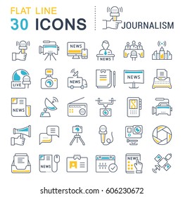 Set vector line icons, sign and symbols in flat design journalism with elements for mobile concepts and web apps. Collection modern infographic logo and pictogram.