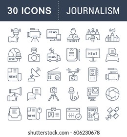 Set vector line icons, sign and symbols in flat design journalism with elements for mobile concepts and web apps. Collection modern infographic logo and pictogram.