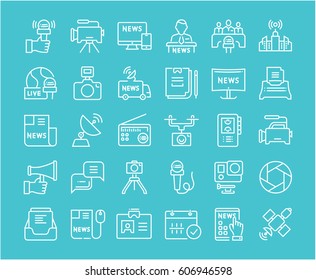 Set vector line icons, sign and symbols in flat design journalism with elements for mobile concepts and web apps. Collection modern infographic logo and pictogram.