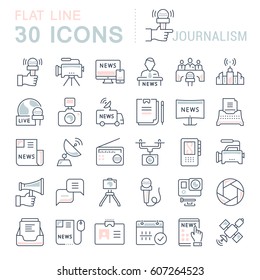 Set vector line icons, sign and symbols in flat design journalism with elements for mobile concepts and web apps. Collection modern infographic logo and pictogram.