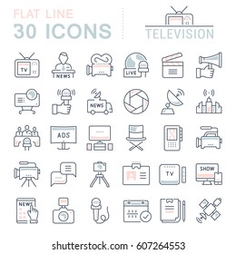Set vector line icons, sign and symbols in flat design television with elements for mobile concepts and web apps. Collection modern infographic logo and pictogram.