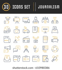 Set vector line icons, sign and symbols in flat design journalism with elements for mobile concepts and web apps. Collection modern infographic logo and pictogram.