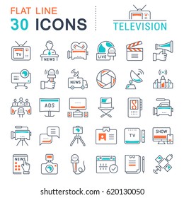 Set vector line icons, sign and symbols in flat design television with elements for mobile concepts and web apps. Collection modern infographic logo and pictogram.