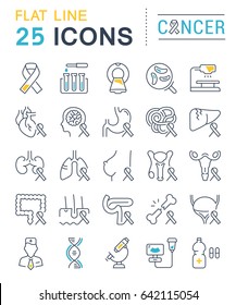 Set vector line icons, sign and symbols in flat design cancer with elements for mobile concepts and web apps. Collection modern infographic logo and pictogram.