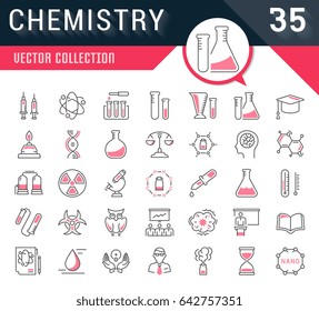 Set vector line icons, sign and symbols in flat design chemistry with elements for mobile concepts and web apps. Collection modern infographic logo and pictogram.