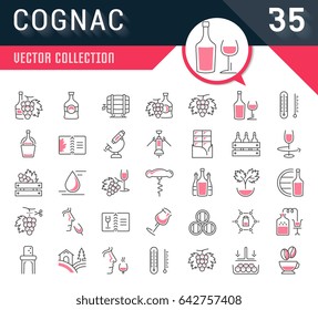 Set vector line icons, sign and symbols in flat design cognac with elements for mobile concepts and web apps. Collection modern infographic logo and pictogram.