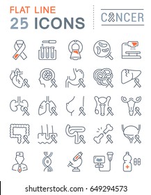 Set vector line icons, sign and symbols in flat design cancer with elements for mobile concepts and web apps. Collection modern infographic logo and pictogram.