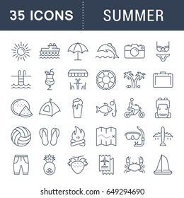 Set vector line icons, sign and symbols in flat design summer with elements for mobile concepts and web apps. Collection modern infographic logo and pictogram.