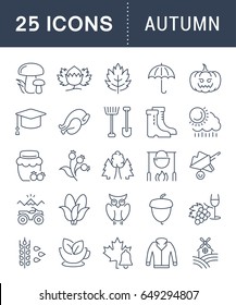 Set vector line icons, sign and symbols in flat design autumn with elements for mobile concepts and web apps. Collection modern infographic logo and pictogram.