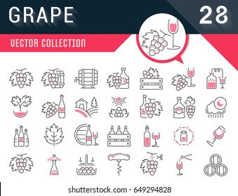 Set vector line icons, sign and symbols in flat design grape with elements for mobile concepts and web apps. Collection modern infographic logo and pictogram.