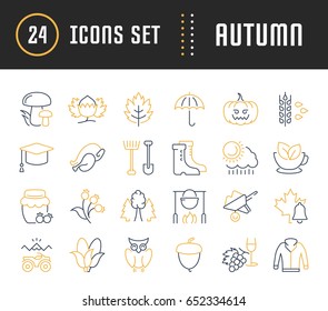 Set vector line icons, sign and symbols in flat design autumn with elements for mobile concepts and web apps. Collection modern infographic logo and pictogram.