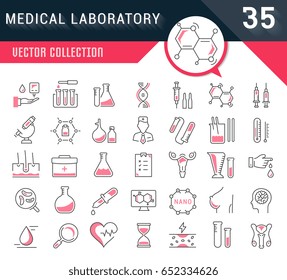Set vector line icons, sign and symbols in flat design medical laboratory with elements for mobile concepts and web apps. Collection modern infographic logo and pictogram.