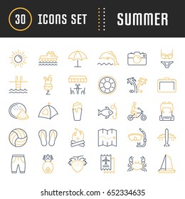 Set vector line icons, sign and symbols in flat design summer with elements for mobile concepts and web apps. Collection modern infographic logo and pictogram.