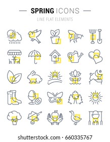 Set vector line icons, sign and symbols in flat design spring with elements for mobile concepts and web apps. Collection modern infographic logo and pictogram. Set vector line icons, sign and symbols in flat design spring with elements for mobile concepts and web apps. Collection modern infographic logo and pictogram.