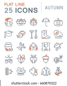 Set vector line icons, sign and symbols in flat design autumn with elements for mobile concepts and web apps. Collection modern infographic logo and pictogram.