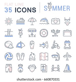 Set vector line icons, sign and symbols in flat design summer with elements for mobile concepts and web apps. Collection modern infographic logo and pictogram.