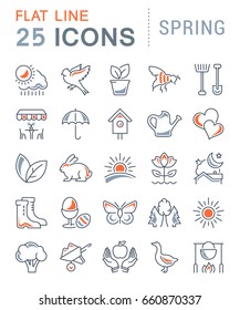 Set vector line icons, sign and symbols in flat design spring with elements for mobile concepts and web apps. Collection modern infographic logo and pictogram.