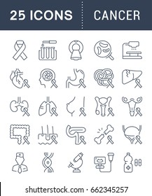 Set vector line icons, sign and symbols in flat design cancer with elements for mobile concepts and web apps. Collection modern infographic logo and pictogram.