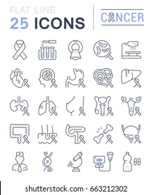 Set vector line icons, sign and symbols in flat design cancer with elements for mobile concepts and web apps. Collection modern infographic logo and pictogram.