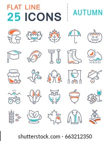 Set vector line icons, sign and symbols in flat design autumn with elements for mobile concepts and web apps. Collection modern infographic logo and pictogram.