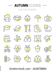 Set vector line icons, sign and symbols in flat design autumn with elements for mobile concepts and web apps. Collection modern infographic logo and pictogram.