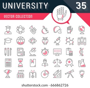 Set vector line icons, sign and symbols in flat design university, e-learning and science with elements for mobile concepts and web apps. Collection modern infographic logo and pictogram.