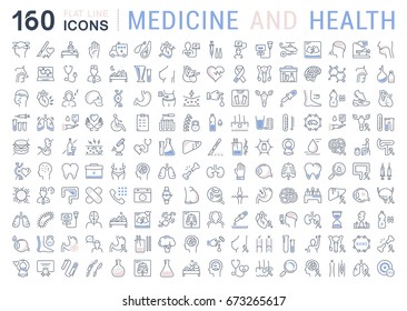 Set vector line icons, sign and symbols in flat design medicine and health with elements for mobile concepts and web apps. Collection modern infographic logo and pictogram.