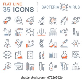 Set vector line icons, sign and symbols in flat design bacteria and virus with elements for mobile concepts and web apps. Collection modern infographic logo and pictogram.