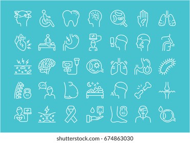 Set vector line icons, sign and symbols in flat design diseases with elements for mobile concepts and web apps. Collection modern infographic logo and pictogram.