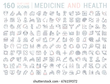 Set vector line icons, sign and symbols in flat design medicine and health with elements for mobile concepts and web apps. Collection modern infographic logo and pictogram.