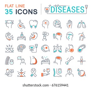 Set vector line icons, sign and symbols in flat design diseases with elements for mobile concepts and web apps. Collection modern infographic logo and pictogram.