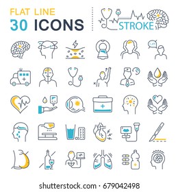 Set vector line icons, sign and symbols in flat design of stroke disease with elements for mobile concepts and web apps. Collection modern infographic logo and pictogram.