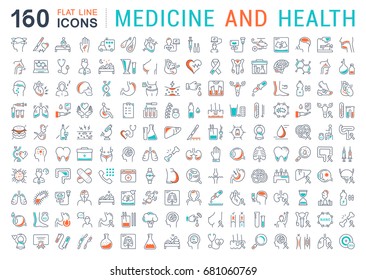 Set vector line icons, sign and symbols in flat design medicine and health with elements for mobile concepts and web apps. Collection modern infographic logo and pictogram.
